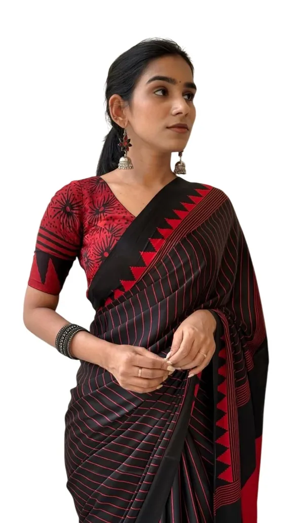 Black_Japan_Satin_Saree_With_Unstitched_Blouse_For_Women