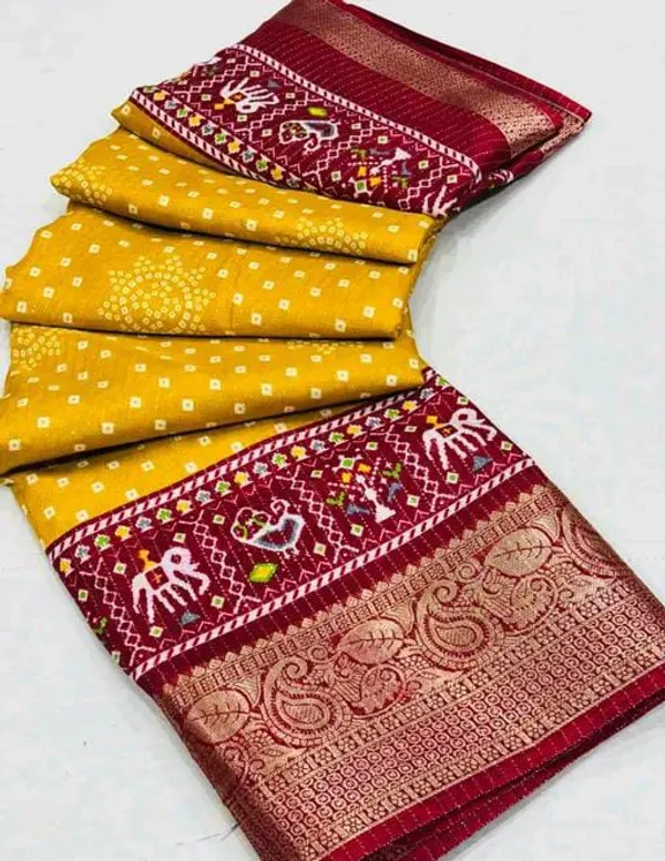 Mustard_Yellow_Dola_Silk_Saree_With_Unstitched_Blouse_For_Women