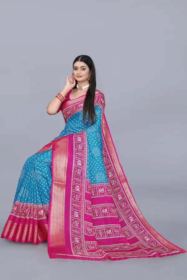 Sky_Blue_Dola_Silk_Saree_With_Unstitched_Blouse_For_Women