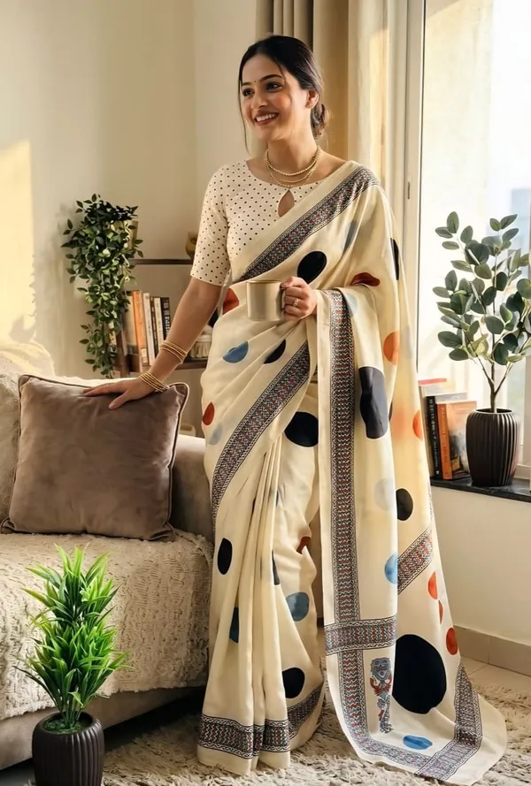 Cream_Japan_Satin_Saree_With_Unstitched_Blouse_For_Women