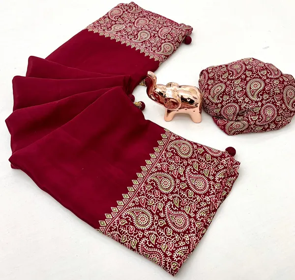 Maroon_Japan_Satin_Saree_With_Unstitched_Blouse_For_Women
