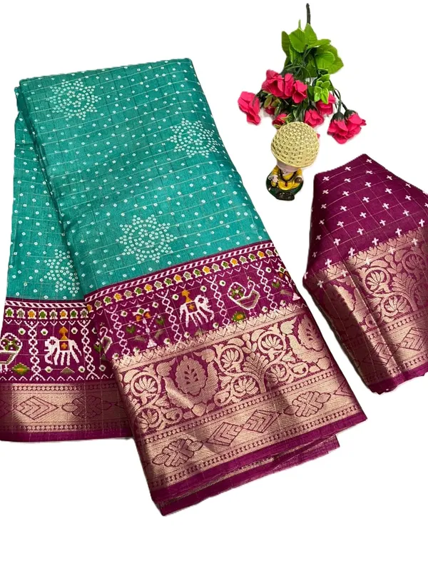 Sea_Green_Dola_Silk_Saree_With_Unstitched_Blouse_For_Women