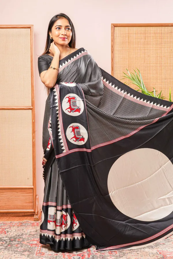 Black_Japan_Satin_Saree_With_Unstitched_Blouse_For_Women