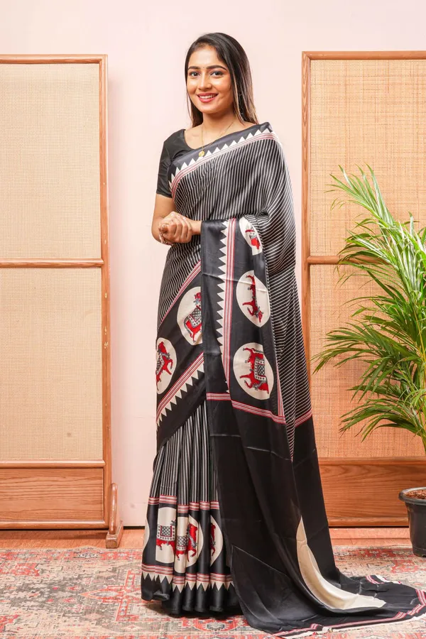 Black_Japan_Satin_Saree_With_Unstitched_Blouse_For_Women