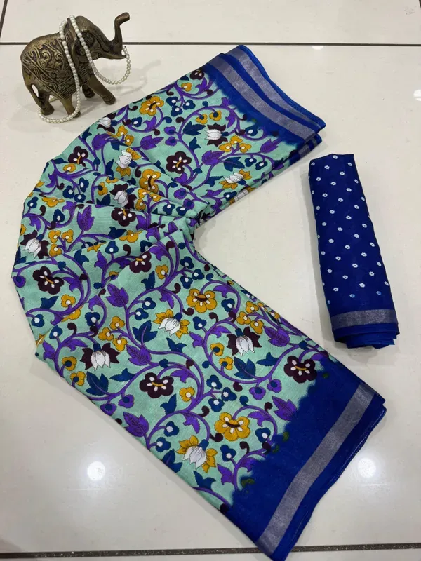 Sea_Green_Malmal_Cotton_Saree_With_Unstitched_Blouse_For_Women