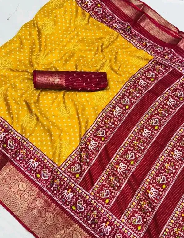 Mustard_Yellow_Dola_Silk_Saree_With_Unstitched_Blouse_For_Women