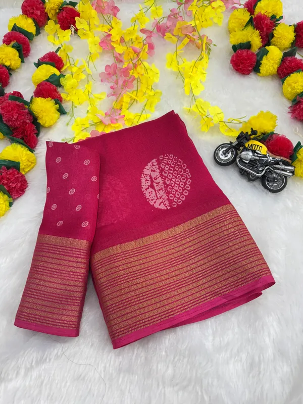 Pink_Georgette_Foil_Saree_With_Unstitched_Blouse_For_Women