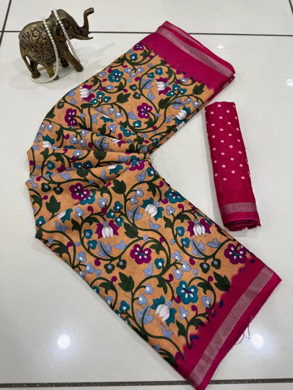 Mustard_Yellow_Malmal_Cotton_Saree_With_Unstitched_Blouse_For_Women