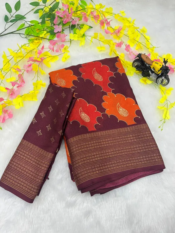Maroon_Georgette_Foil_Saree_With_Unstitched_Blouse_For_Women
