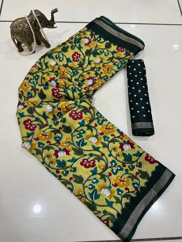 Pista_Green_Malmal_Cotton_Saree_With_Unstitched_Blouse_For_Women