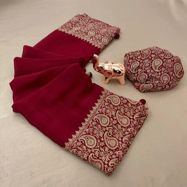 Maroon_Japan_Satin_Saree_With_Unstitched_Blouse_For_Women