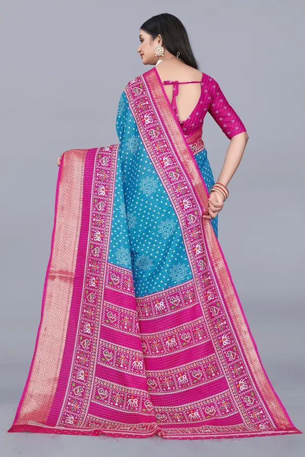 Sky_Blue_Dola_Silk_Saree_With_Unstitched_Blouse_For_Women