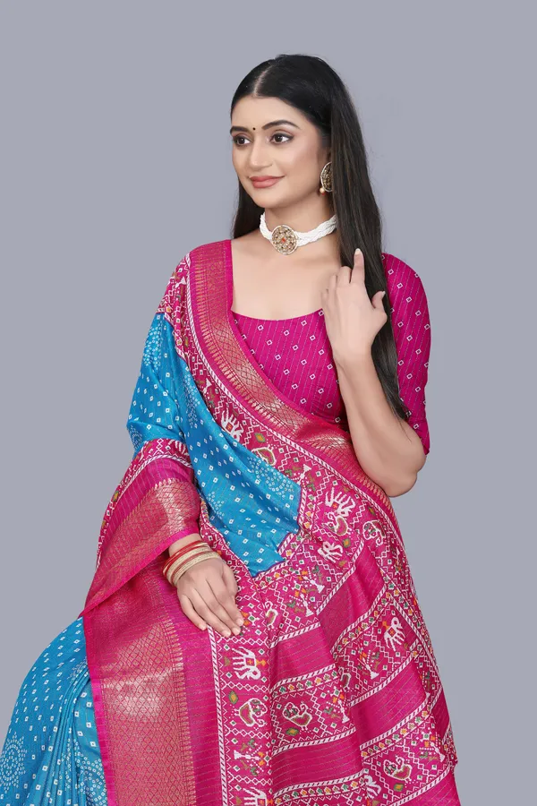 Sky_Blue_Dola_Silk_Saree_With_Unstitched_Blouse_For_Women