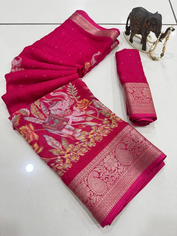 Pink_Georgette_Foil_Saree_With_Unstitched_Blouse_For_Women