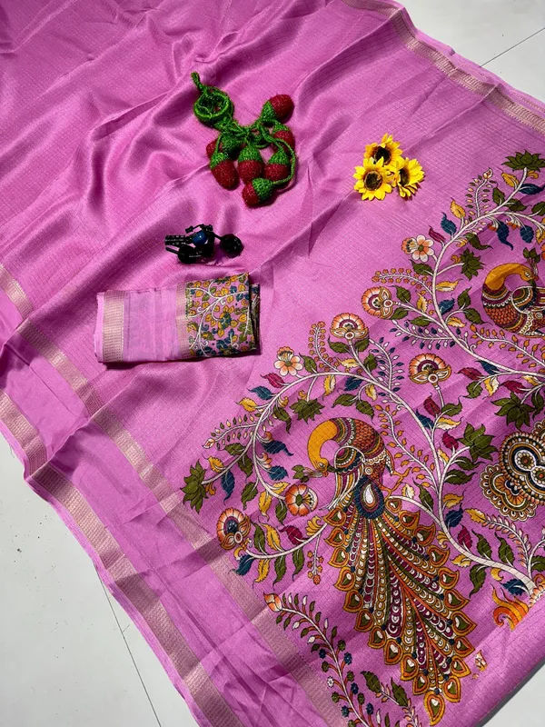 Pink_Cotton_Chex_Saree_With_Unstitched_Blouse_For_Women