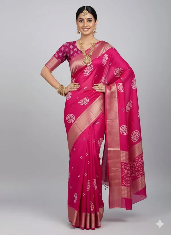 Pink_Georgette_Saree_With_Unstitched_Blouse_For_Women