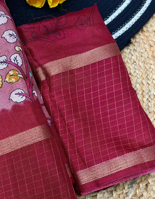 Pink_Cotton_Chex_Saree_With_Unstitched_Blouse_For_Women