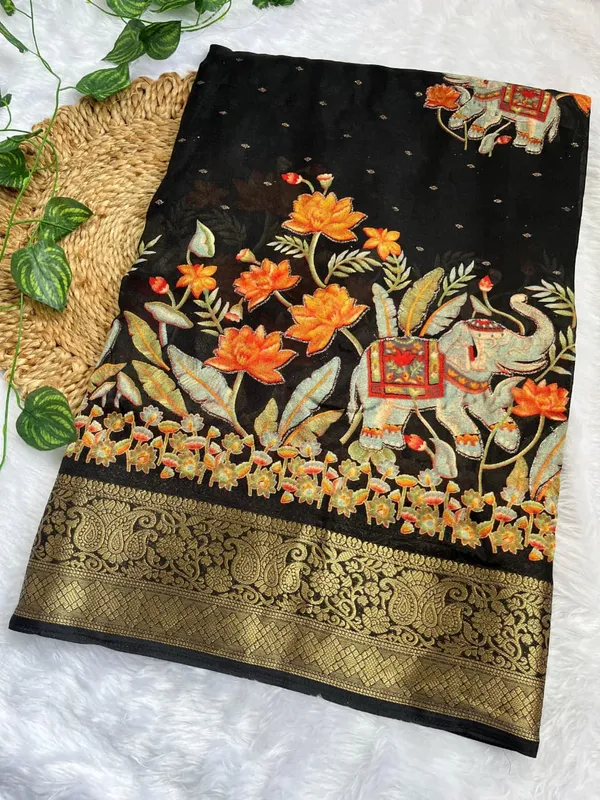 Black_Georgette_Foil_Saree_With_Unstitched_Blouse_For_Women