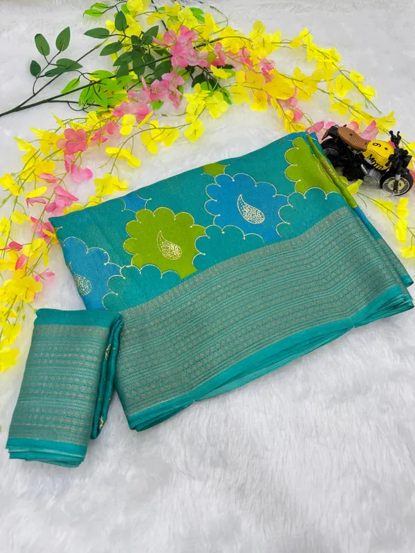 Sky_Blue_Georgette_Foil_Saree_With_Unstitched_Blouse_For_Women