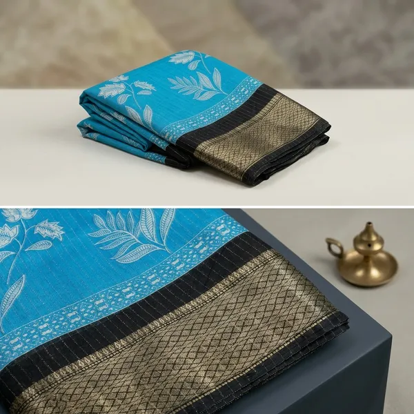 Sky_Blue_Dola_Silk_Saree_With_Unstitched_Blouse_For_Women