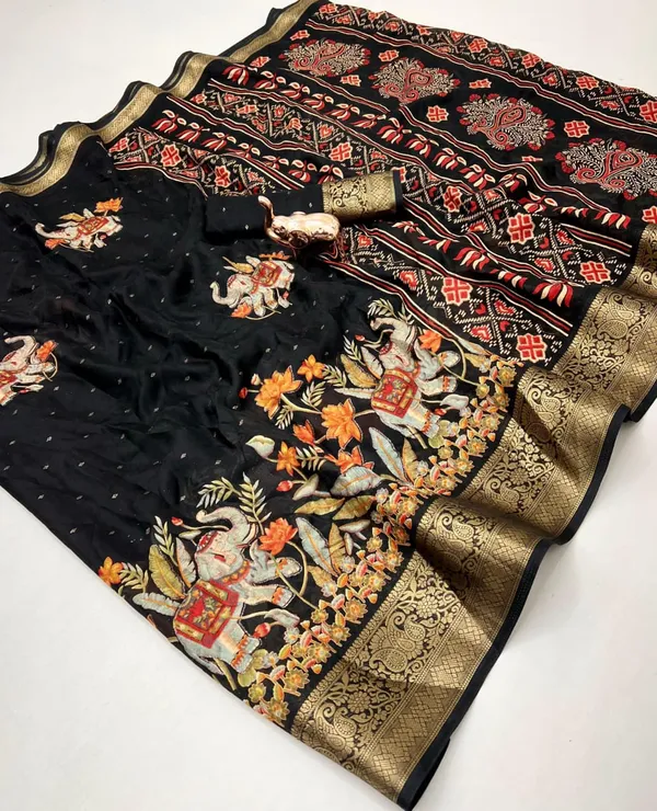 Black_Georgette_Foil_Saree_With_Unstitched_Blouse_For_Women