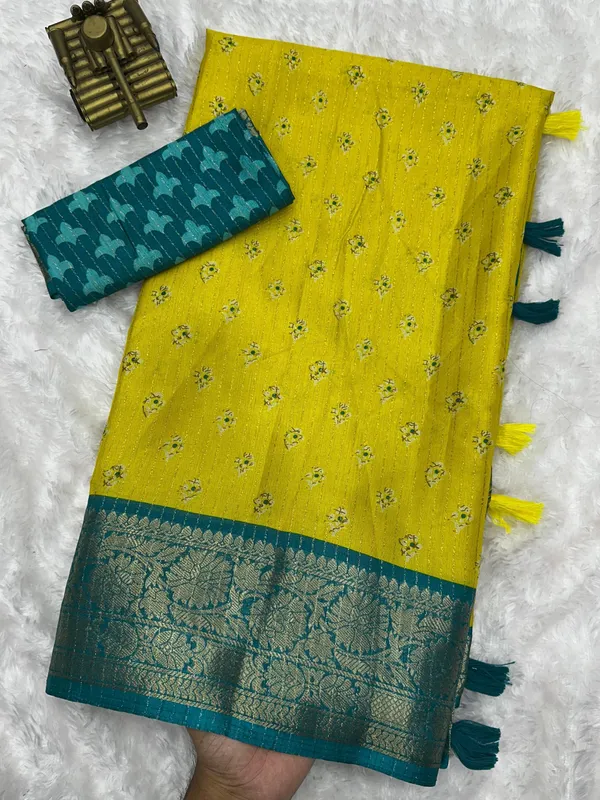 Yellow_Dola_Silk_Saree_With_Unstitched_Blouse_For_Women