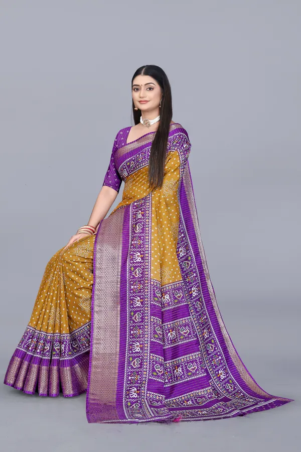Mustard_Yellow_Dola_Silk_Saree_With_Unstitched_Blouse_For_Women