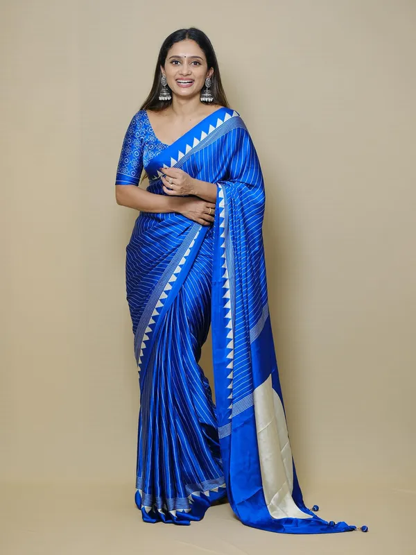 Royal_Blue_Japan_Satin_Saree_With_Unstitched_Blouse_For_Women