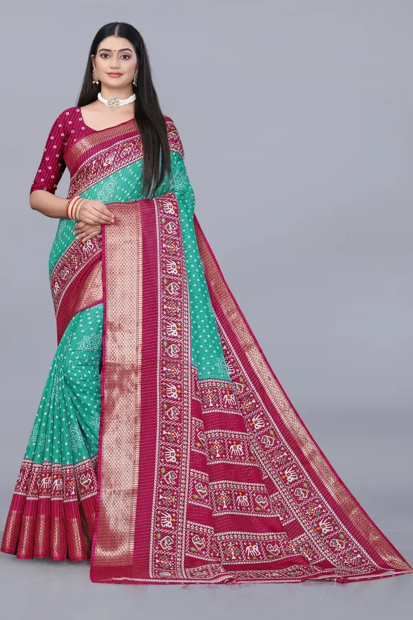 Sea_Green_Dola_Silk_Saree_With_Unstitched_Blouse_For_Women