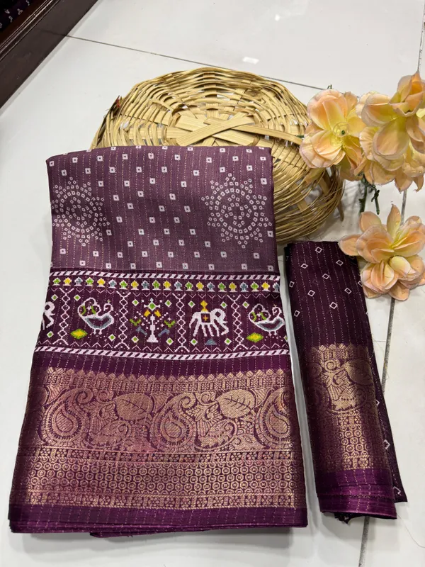 Wine_Dola_Silk_Saree_With_Unstitched_Blouse_For_Women