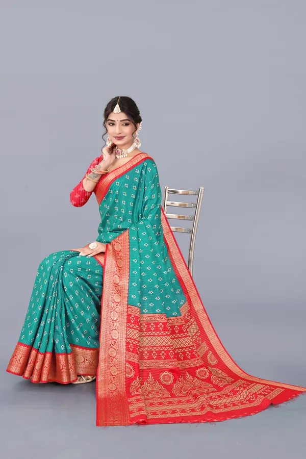 Teal_Blue_Dola_Silk_Saree_With_Unstitched_Blouse_For_Women