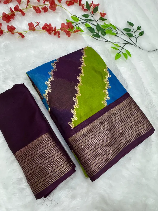 Wine_Georgette_Foil_Saree_With_Unstitched_Blouse_For_Women