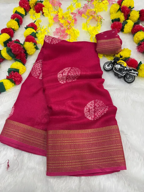 Pink_Georgette_Foil_Saree_With_Unstitched_Blouse_For_Women