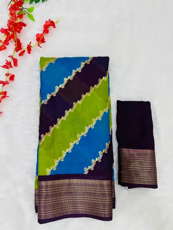 Wine_Georgette_Foil_Saree_With_Unstitched_Blouse_For_Women