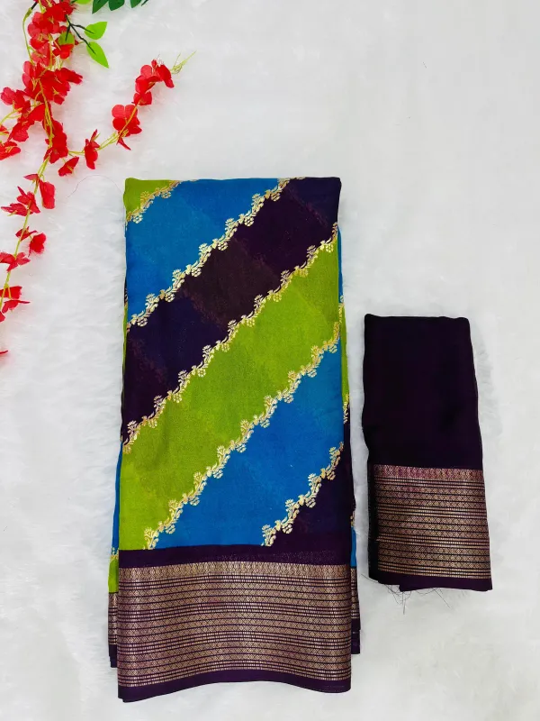 Wine_Georgette_Foil_Saree_With_Unstitched_Blouse_For_Women