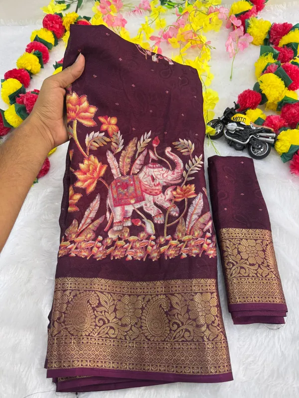 Wine_Georgette_Foil_Saree_With_Unstitched_Blouse_For_Women
