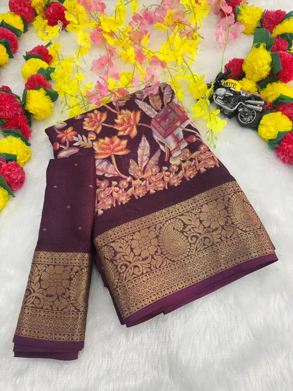 Wine_Georgette_Foil_Saree_With_Unstitched_Blouse_For_Women