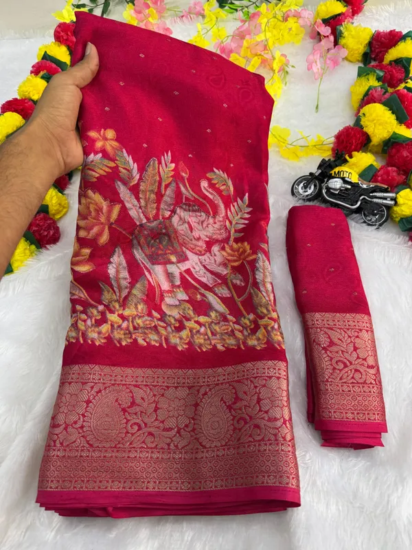 Pink_Georgette_Foil_Saree_With_Unstitched_Blouse_For_Women