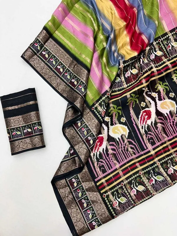 Multicolor_Dola_Jacquard_Saree_With_Unstitched_Blouse_For_Women