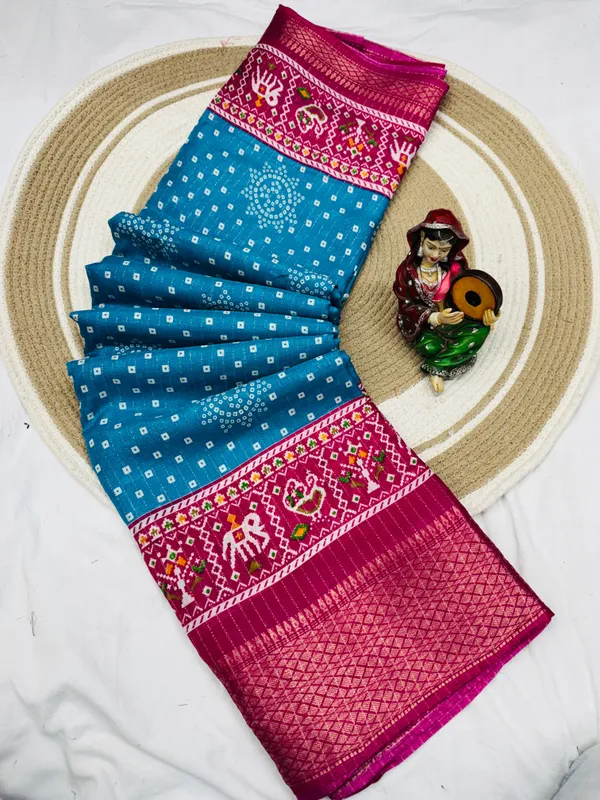 Sky_Blue_Dola_Silk_Saree_With_Unstitched_Blouse_For_Women