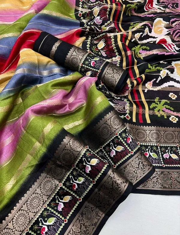 Multicolor_Dola_Jacquard_Saree_With_Unstitched_Blouse_For_Women