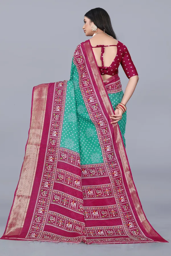 Sea_Green_Dola_Silk_Saree_With_Unstitched_Blouse_For_Women