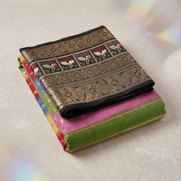 Multicolor_Dola_Jacquard_Saree_With_Unstitched_Blouse_For_Women