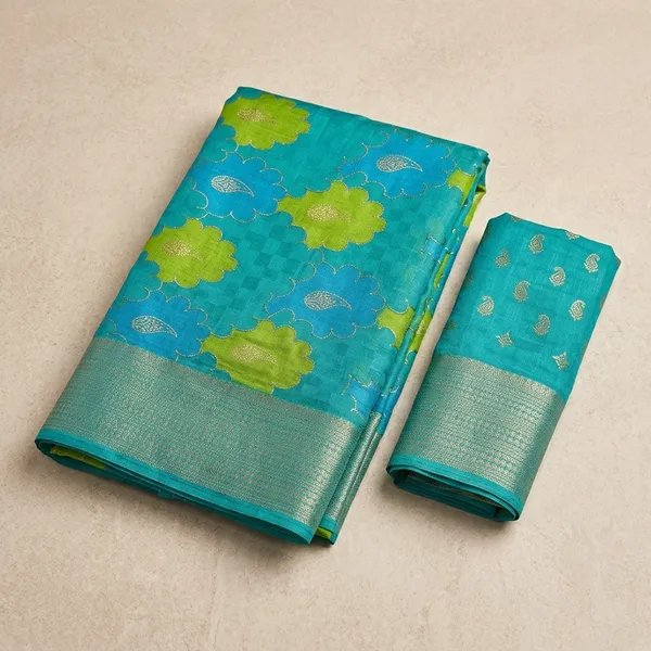 Sky_Blue_Georgette_Foil_Saree_With_Unstitched_Blouse_For_Women