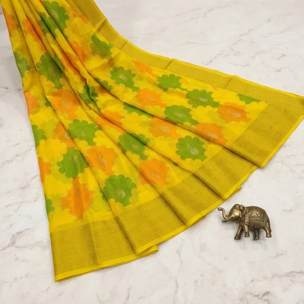 Yellow_Georgette_Foil_Saree_With_Unstitched_Blouse_For_Women