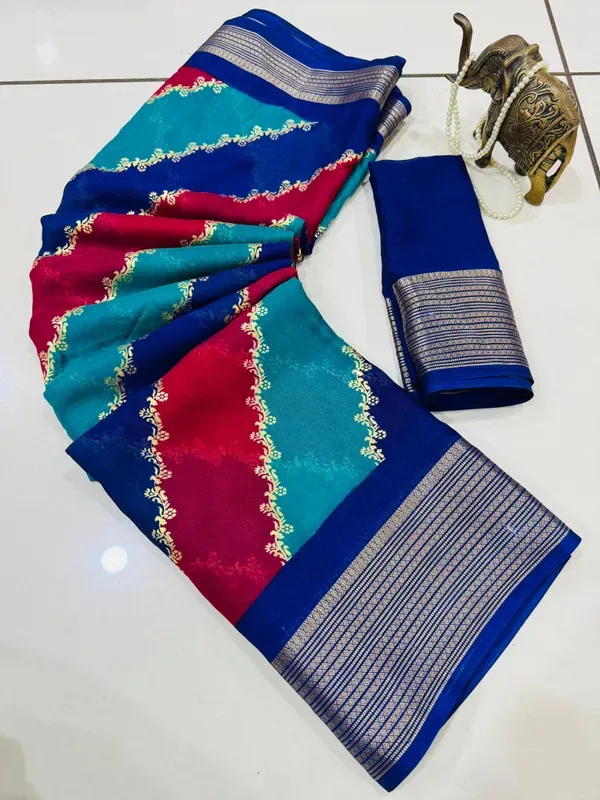 Navy_Blue_Georgette_Foil_Saree_With_Unstitched_Blouse_For_Women