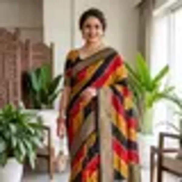 Navy_Blue_Georgette_Foil_Saree_With_Unstitched_Blouse_For_Women