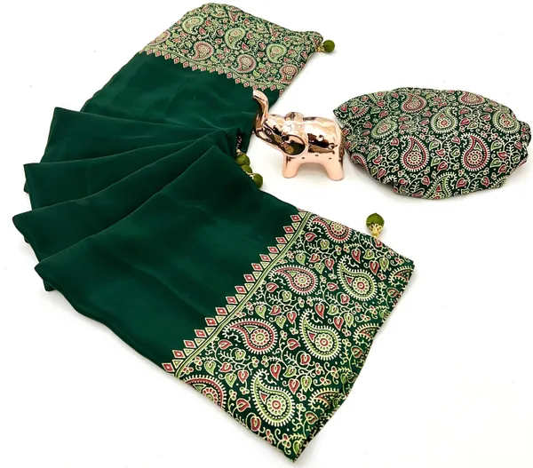 Green_Japan_Satin_Saree_With_Unstitched_Blouse_For_Women