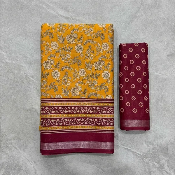 Mustard_Yellow_Malmal_Cotton_Saree_With_Unstitched_Blouse_For_Women