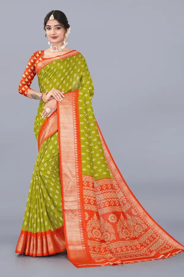 Green_Dola_Silk_Saree_With_Unstitched_Blouse_For_Women